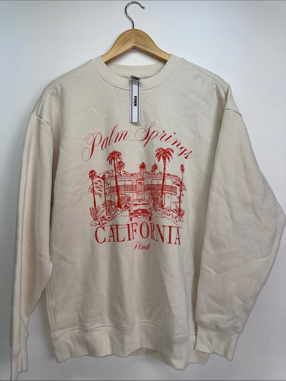 PINK Victoria's Secret Palm Springs California Graphic Crewneck - Cream & Red